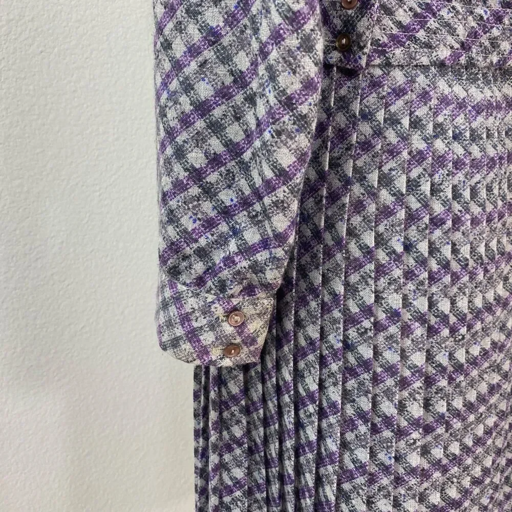 Vintage 80s Two-Piece Skirt & Blouse Med 8 Julie Miller Purple Plaid Lightweight